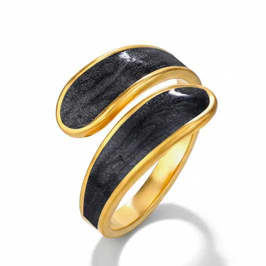 Anello Regolabile Lollipop in Acciaio Tono Oro con Smalto - Nero e Bianco