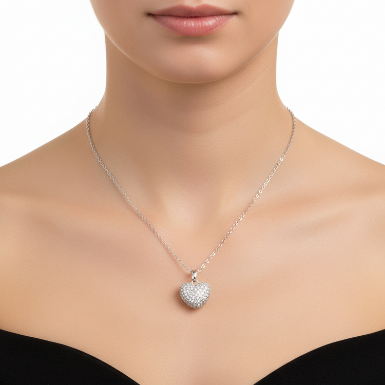 Collana Girocollo con Ciondolo Cuore Pavé di Zirconi