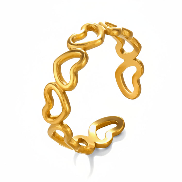 Anello Regolabile con Fila di Cuori in Acciaio - Anallergico