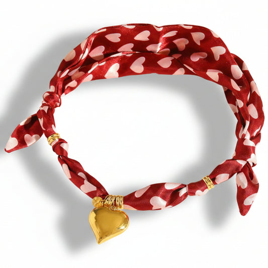 Collana Girocollo Foulard con Ciondolo Cuore Tono Oro
