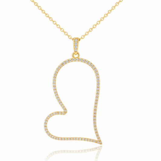 women's choker necklace with brilliant rhinestones in gold and silver tone with OBLIQUE HEART pendant