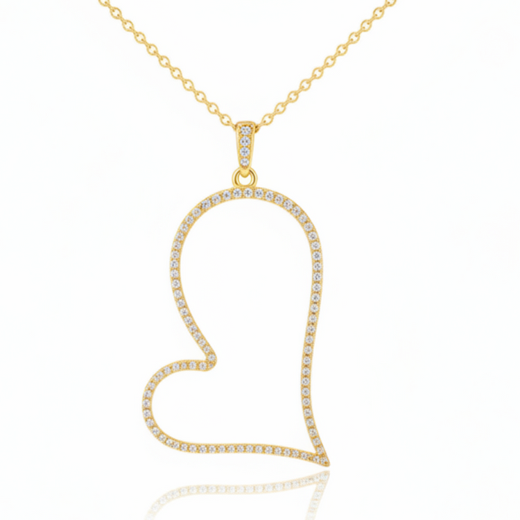 women's choker necklace with brilliant rhinestones in gold and silver tone with OBLIQUE HEART pendant