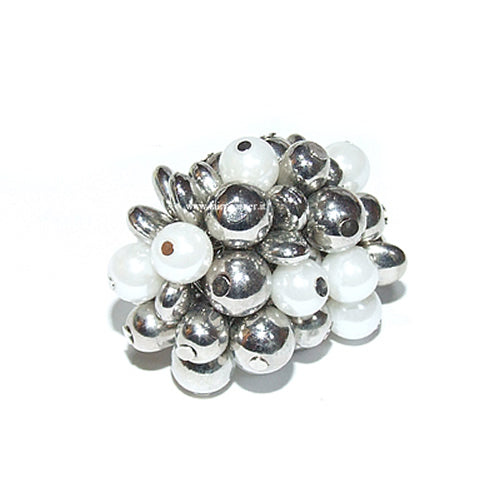 Anello donna POUFF tono argento con perle bianche – regolabile