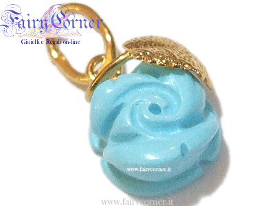 Ciondolo Rosa in Pasta di Turchese - Argento 925 Placcato Oro Giallo