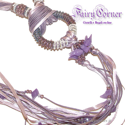 Collana Lunga Donna Perline e Nastri Lilla - 80cm