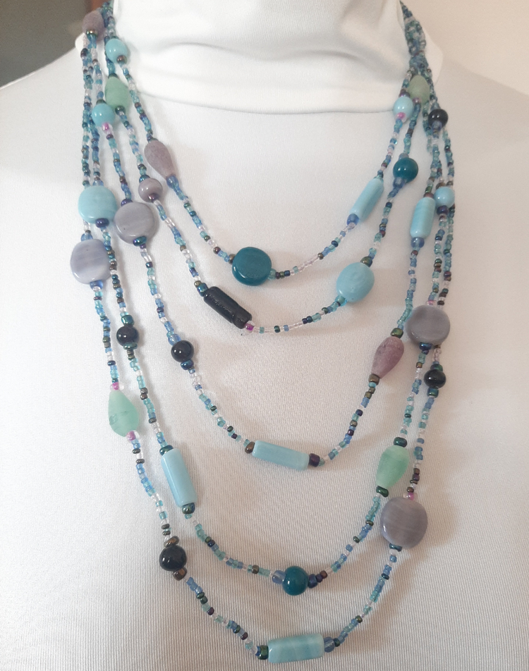 Collana Multifilo Degradé Perline Blu Azzurro - Scalata