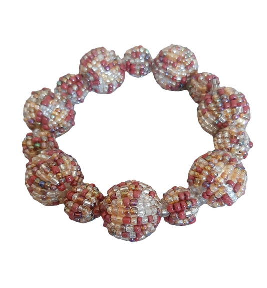 Bracciale elastico sfere di perline rosso mix
