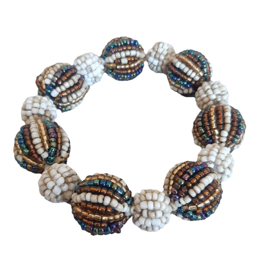 Bracciale elastico sfere di perline marrone
