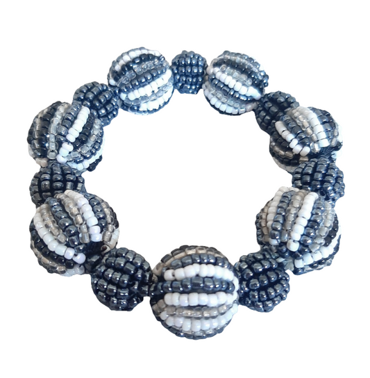 Bracciale elastico sfere di perline nero e bianco
