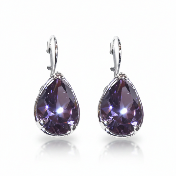 silver tone purple drop earrings