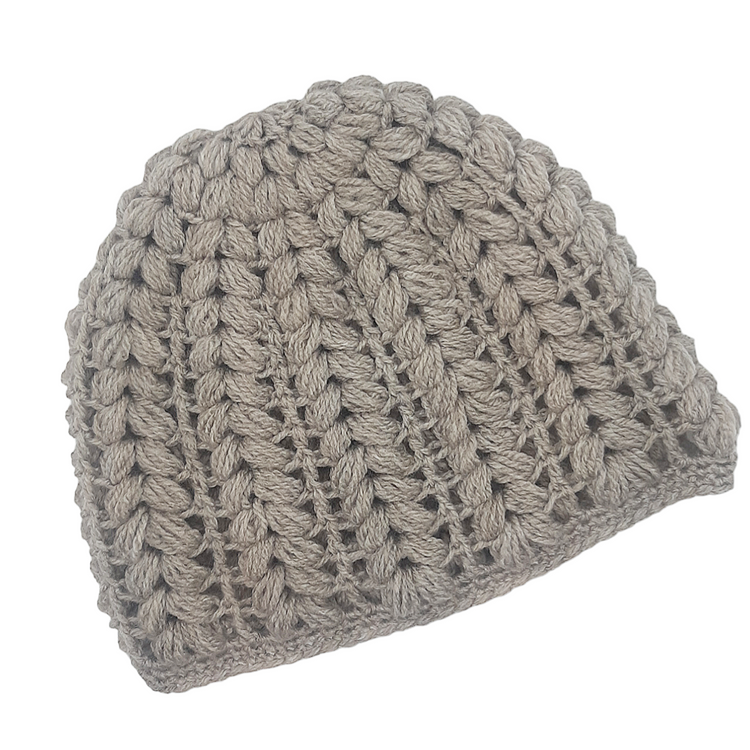Women's wool pouff handmade crochet beanie in various colours