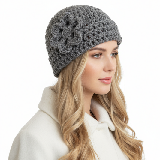 berretto cappello donna lana FIORE fatto a mano uncinetto artigianale + colori