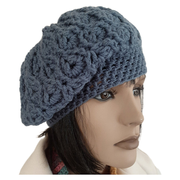 Women's INTRECCI handcrafted crochet wool cap BLUE JEANS
