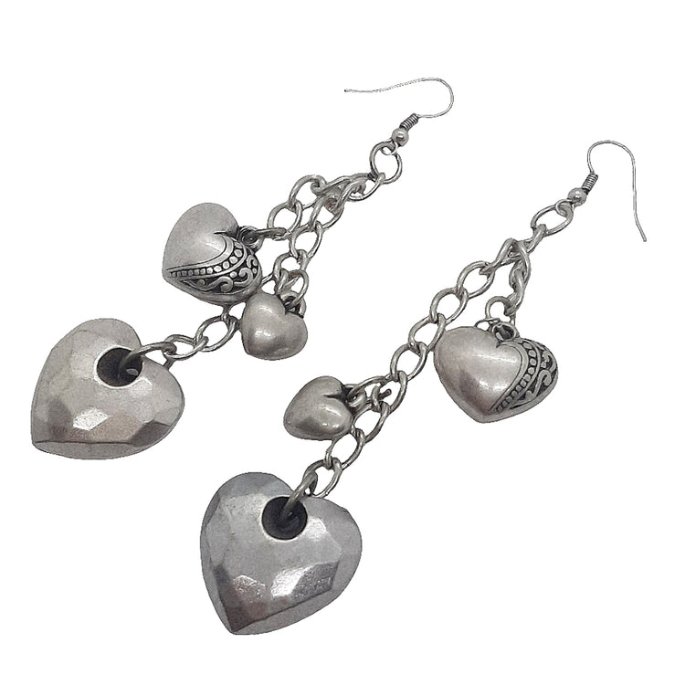 orecchini lunghi donna tono argento CUORI