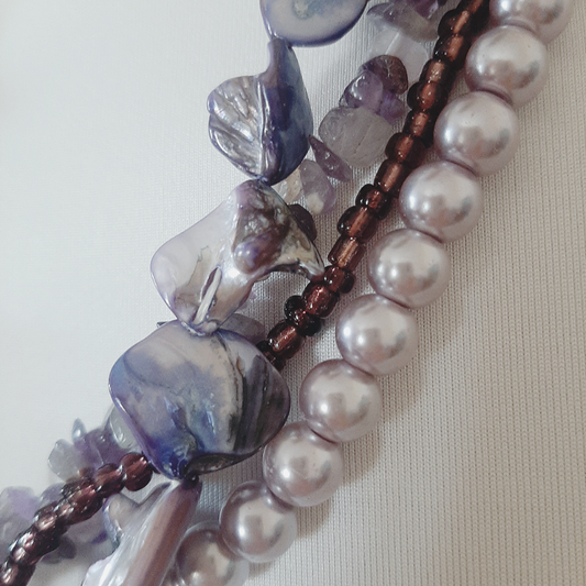 Collana donna madreperla, perle faux e ametista