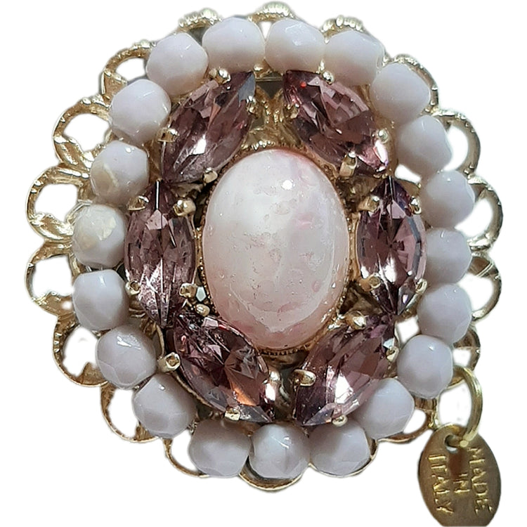 Anello donna tono oro con cristalli e perline VIOLA regolabile