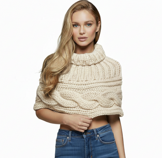 Coprispalle donna treccia collo alto in lana artigianale vari colori