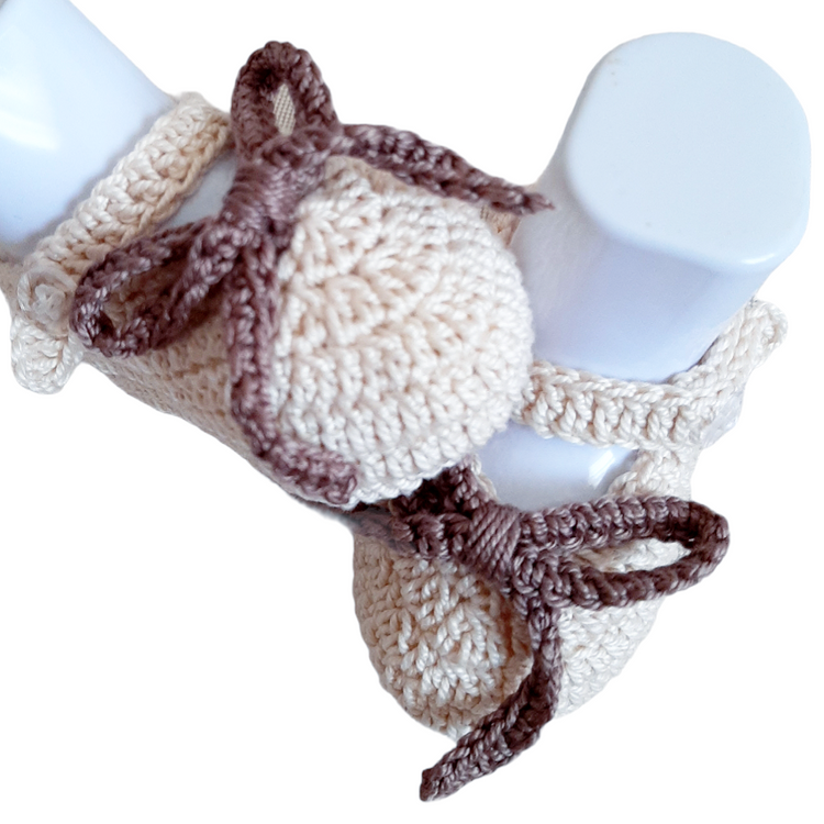 Baby Girl Cotton Shoes Newborn 0-3 months Ecru doll-type shoes with bow - crochet