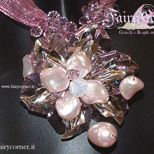 Collana in organza e centrale di cristalli e perle - rosa