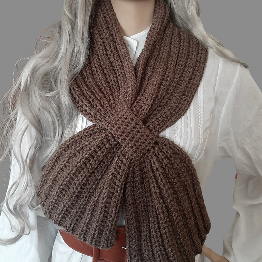 Sciarpa cravatta unisex artigianale uncinetto MARRONE melange