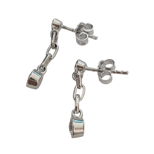 Orecchini Pendenti Argento 925 Rodiato con Zirconi Bianchi - Perno e Farfallina