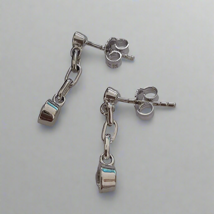 Orecchini pendenti donna argento 925 zirconi bianchi rotondi