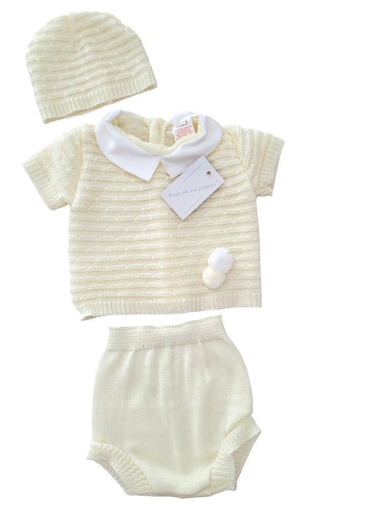 Completino due pezzi corto e cappellino estivo Fruit de ma Passion giallo