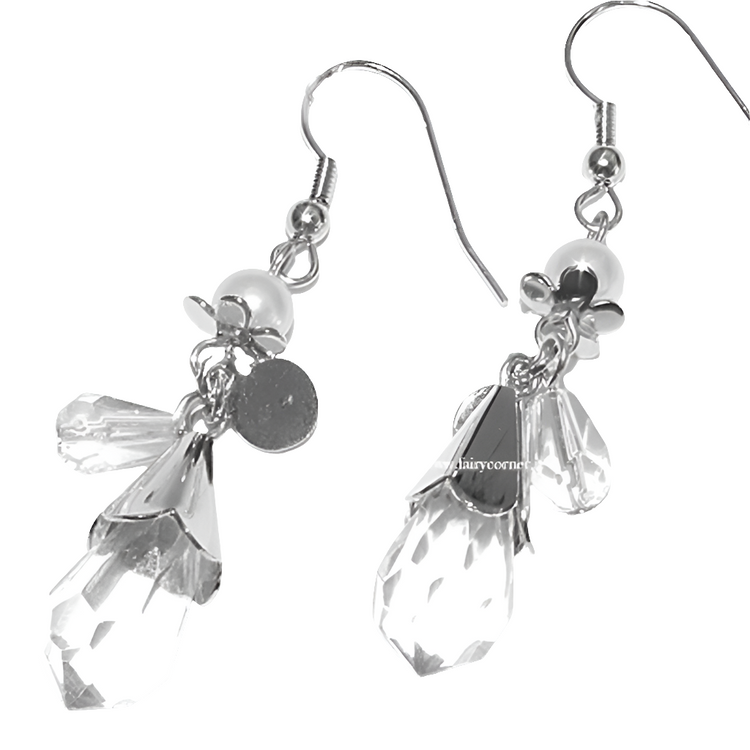 Orecchini pendenti donna tono argento perla goccia briolette crystal