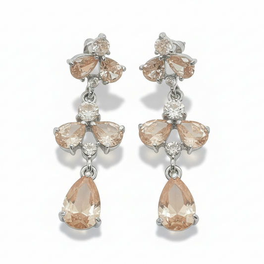 Orecchini Pendenti Tono Argento con Pietre Color Topazio - 4.5cm