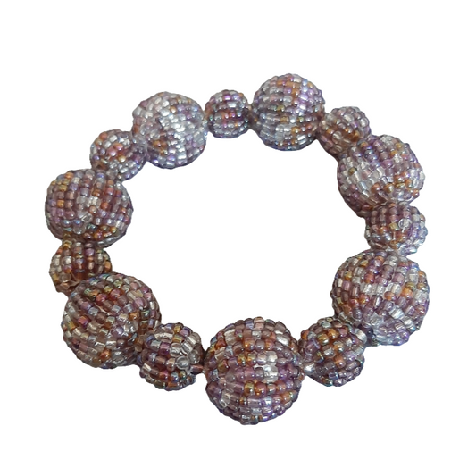 Bracciale elastico sfere di perline viola mix