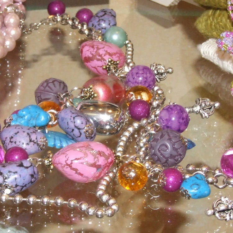 Collana donna lunga ciondoli tono argento VIOLA