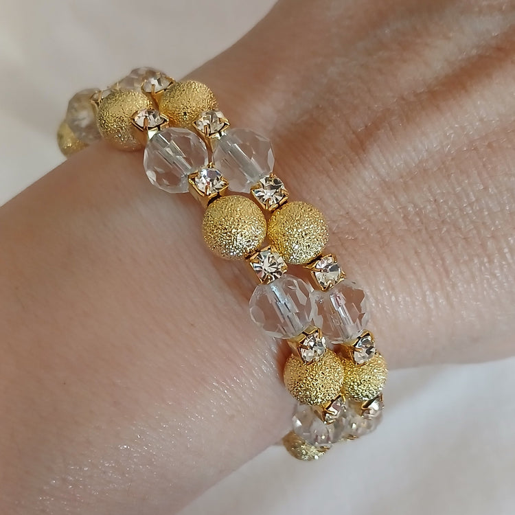 Bracciale a Spirale Perle Oro e Cristalli - Versione Small