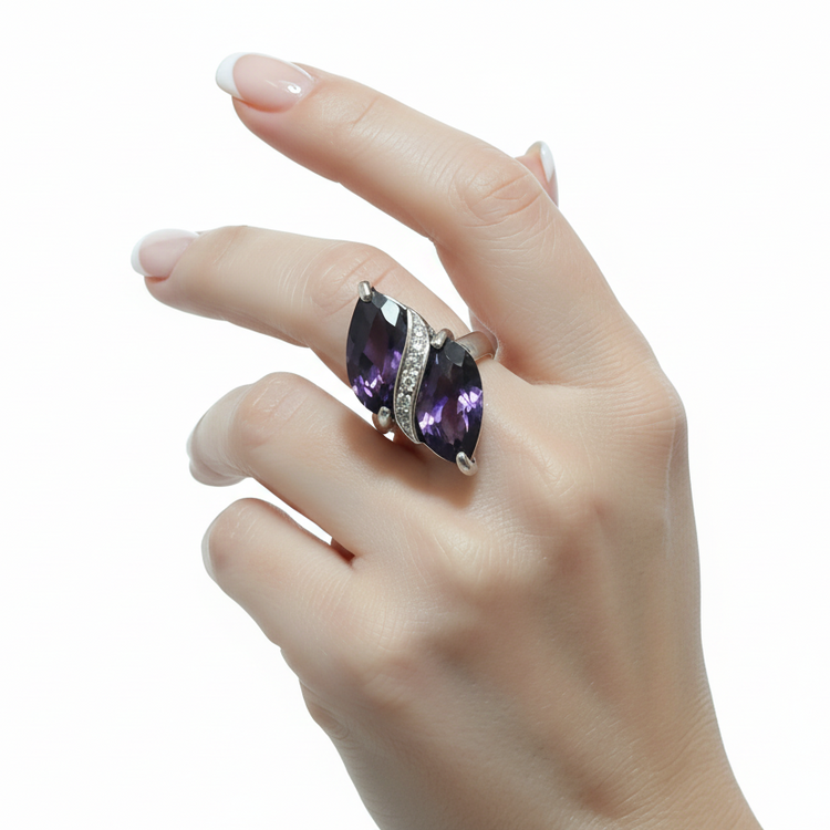 Anello Donna SWING pietre viola e strass bianchi - Metallo Tono Argento