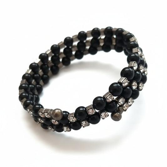 Bracciale a Spirale Perle Nere e Cristalli small