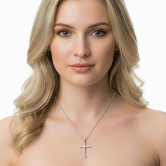 Collana con Ciondolo Croce e Zirconi Bianchi - Oro o Argento