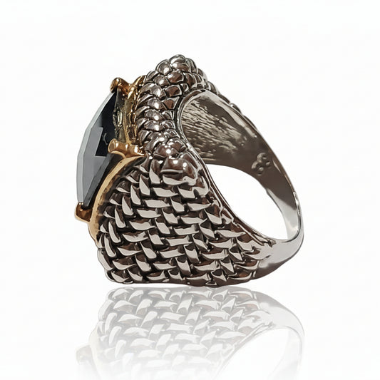 Anello Donna Intreccio Nero e Argento - Design Contemporaneo