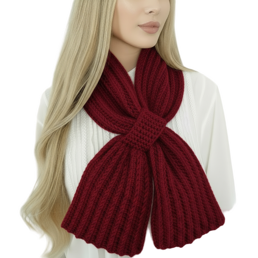 Sciarpa cravatta unisex artigianale uncinetto ROSSO BORDEAUX