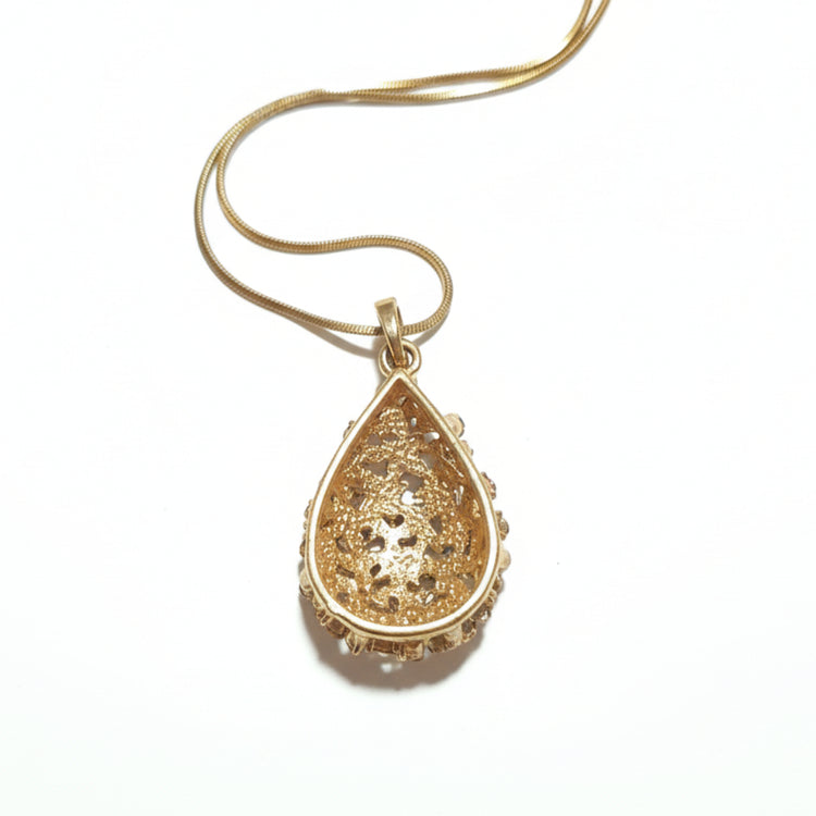 Collana con ciondolo goccia zirconi ambra girocollo