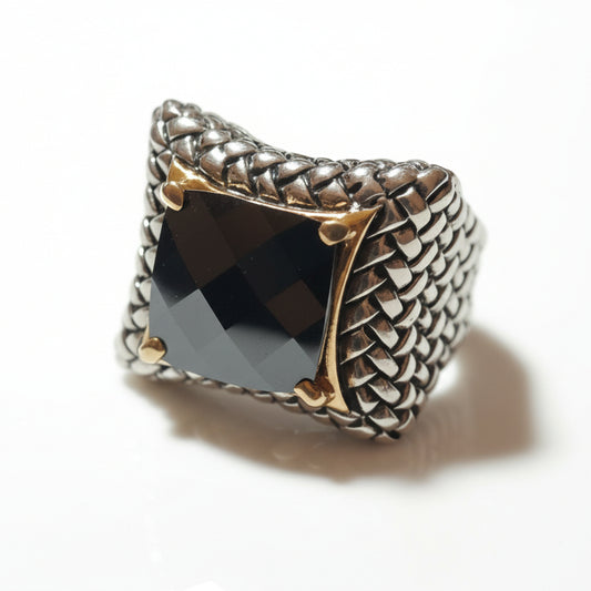 Anello Donna Intreccio Nero e Argento - Design Contemporaneo