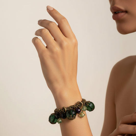 Bracciale Charms con Cristalli verdi Elegante