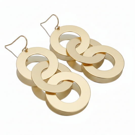 Orecchini CIRCLES - 3 Cerchi Intrecciati Tono Oro Satinato