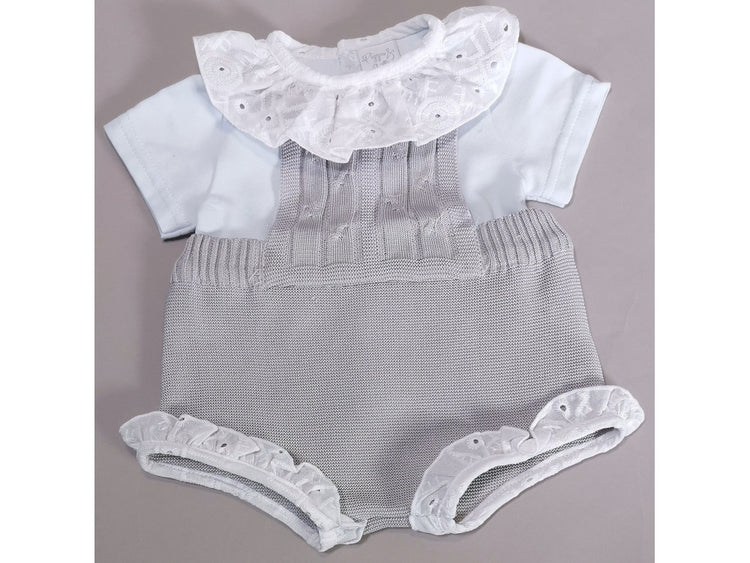 Completo clinico neonata in filo salopette grigio perla Tg 0
