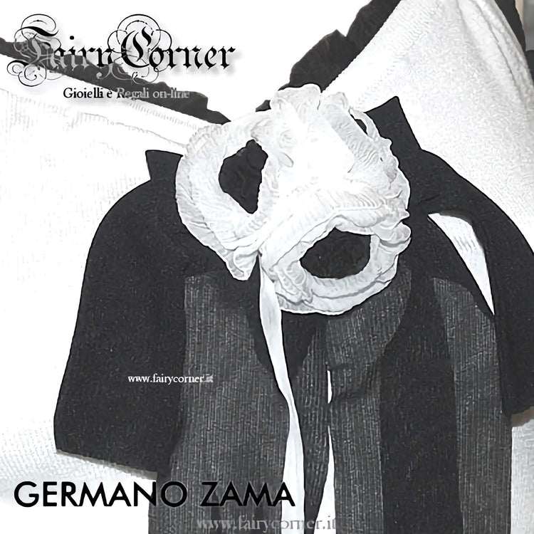 Germano Zama Top bianco e nero con fiore e fiocco in seta