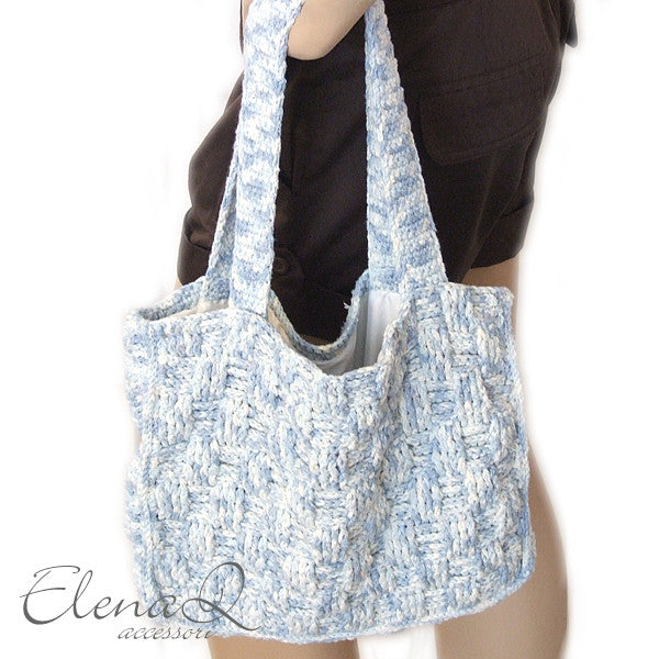 Borsa BAMBOO realizzata a mano uncinetto colore azzurro - Fairy Corner