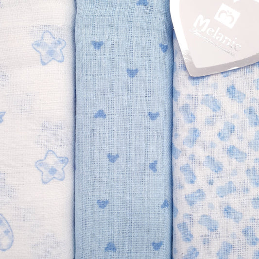 Garze assorbenti per pannolino lavabile 100% cotone - Azzurro - set 3 pz