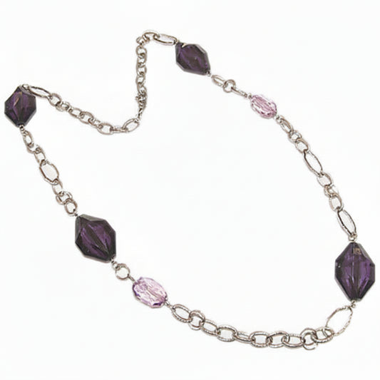 Collana donna lunga tono argento con pietre viola glamour style - Fairy Corner