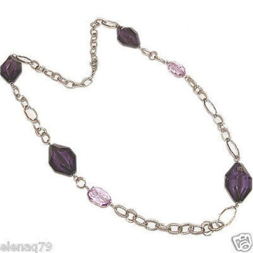 Collana donna lunga tono argento con pietre viola glamour style - Fairy Corner