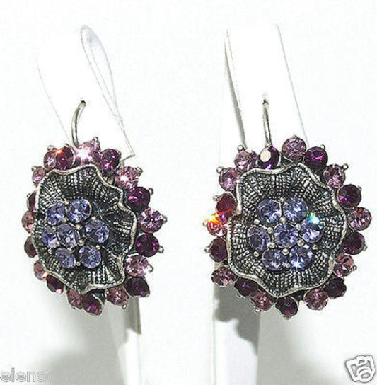 orecchini donna con strass varie tonalità viola anticati old fashion style - Fairy Corner