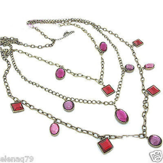 Collana donna lunga charms vari colori anticata bronzo più fili victorian style - Fairy Corner