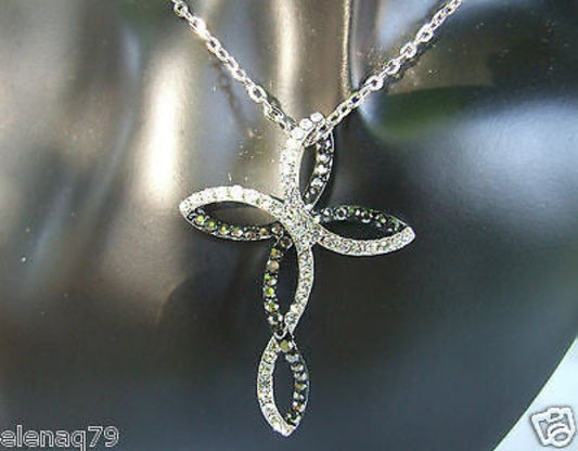 collana girocollo donna strass brillanti bianco nero tono argento CROCE SWIRL - Fairy Corner